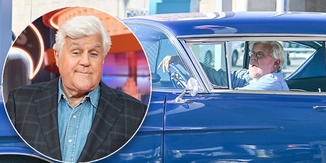 Jay Leno drives a classic blue car, stars on new Hot Wheels game show