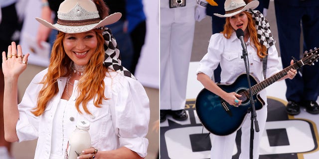 Jewel at the Indy 500 singing the national anthem.