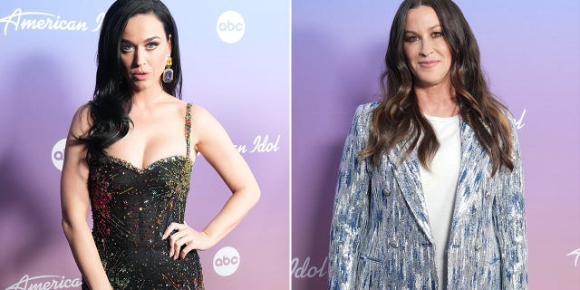 A split image of Katy Perry and Alanis Morisette on the "American Idol" set.