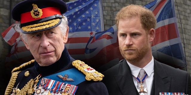 Kuningas Charles ja prints Harry Briti lippude ees