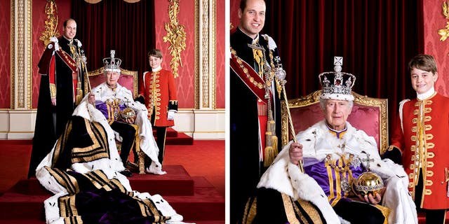 King Charles, center with Princes William, left and George, right