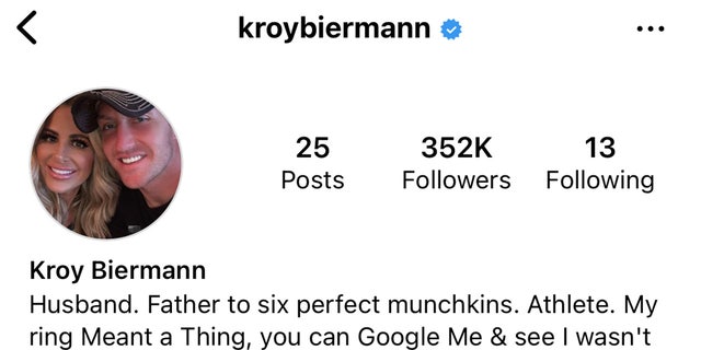 Kroy Biermann shares picture of wife Kim Zolciak in Instagram bio with My ring meant a thing caption