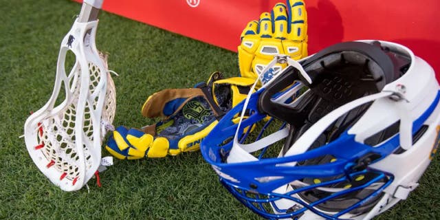 lacrosse helmet and gloves