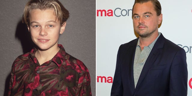 A split image of Leonardo DiCaprio when he was a child and now.