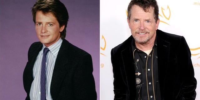 A split image of Michael J. Fox from "Family Ties" and from a benefit this year.