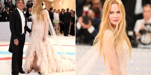 Keith Urban dons a tuxedo while Nicole Kidman wears whimsical pink Chanel gown to Met Gala