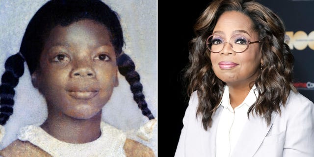 A split image of Oprah Winfrey as a child and now.