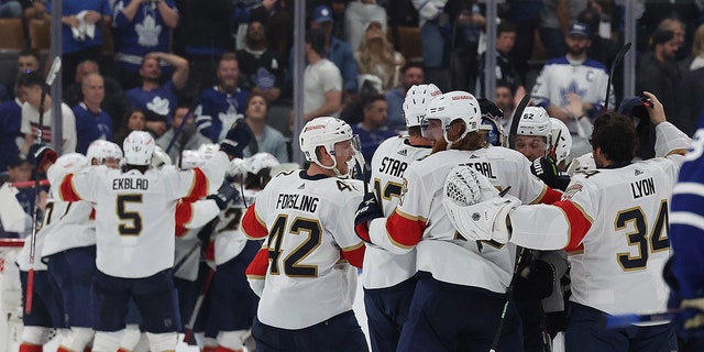 Florida Panthers celebrate as the Toronto Maple Leafs are eliminated 