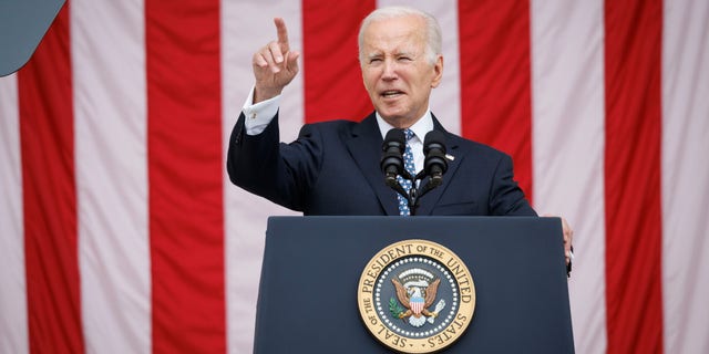 US President Joe Biden speaks during a Memorial Day address