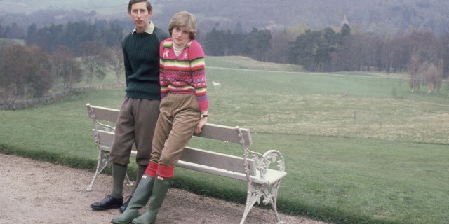 Princess Diana wears colorful sweater and khaki slacks in Scotland with Prince Charles