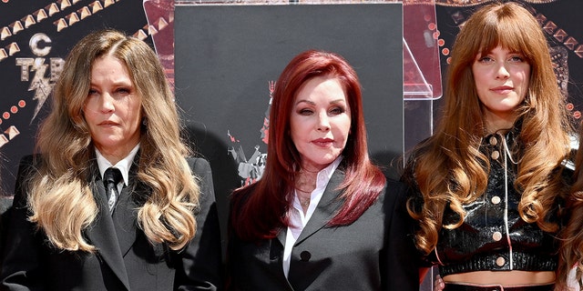 Lisa Marie Presley, Priscilla Presley and Riley Keough wear black ensembles at handprint ceremony in Hollywood