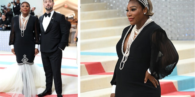 Serena Williams wears black dress with pearls to announce pregnancy with husband Alexis Ohanian at the Met Gala