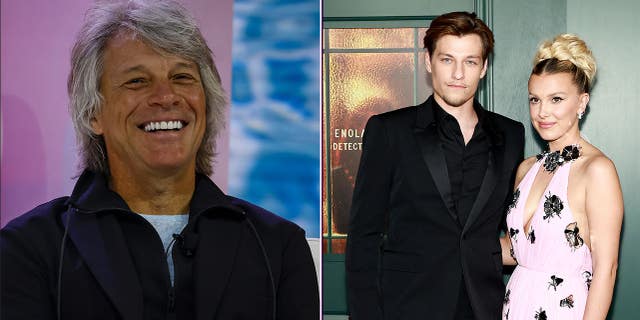 A split of Jon Bon Jovi and his son Jake Bongiovi with his fiancée Millie Bobby Brown