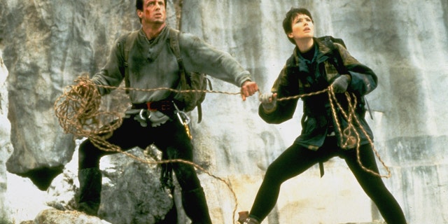 Sylvester Sallone and Janine Turner filming a scene for "CLiffhanger."