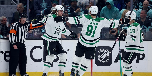 The stars celebrate the goal