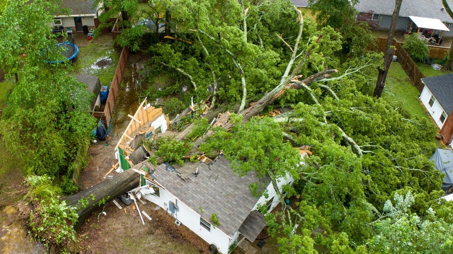 An aerial shot of the tree that collapsed on a house in Conway,
