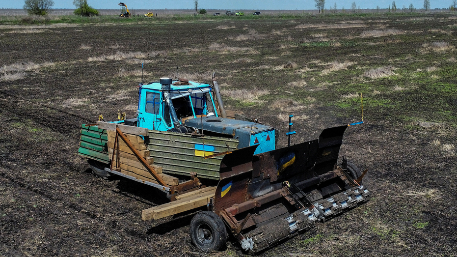 A Ukrainian farmer designs a mine-clearing tractor using parts from destroyed Russian tanks