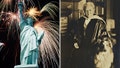 The Statue of Liberty amid Independence Day fireworks; Katharine Lee Bates, author of "America the Beautiful."