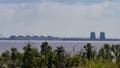 View of Zaporizhzhya Nuclear Power Plant from right bank of Dnipro river. At the moment the left bank of the Dnipro River is occupied by Russian forces including the nuclear plant.