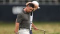 Rory McIlroy of Northern Ireland reacts on the 18th green during the first round of the 123rd U.S. Open Championship at The Los Angeles Country Club on June 15, 2023 in Los Angeles, California.