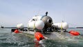 This file image provided by OceanGate shows the Titan submersible being towed in Everett, Washington.