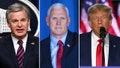 From left to right: FBI Director Christopher Wray, former Vice President Mike Pence, and former President Donald Trump.