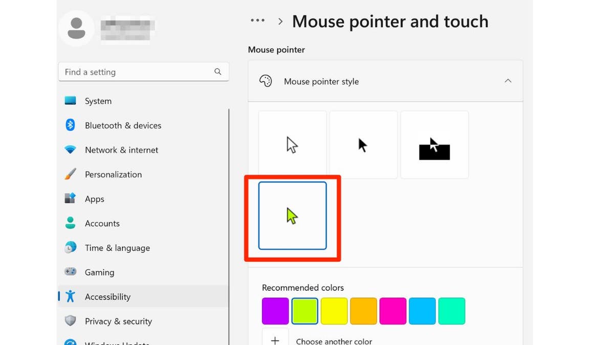 Screenshot of the Mouse pointer and touch screen.