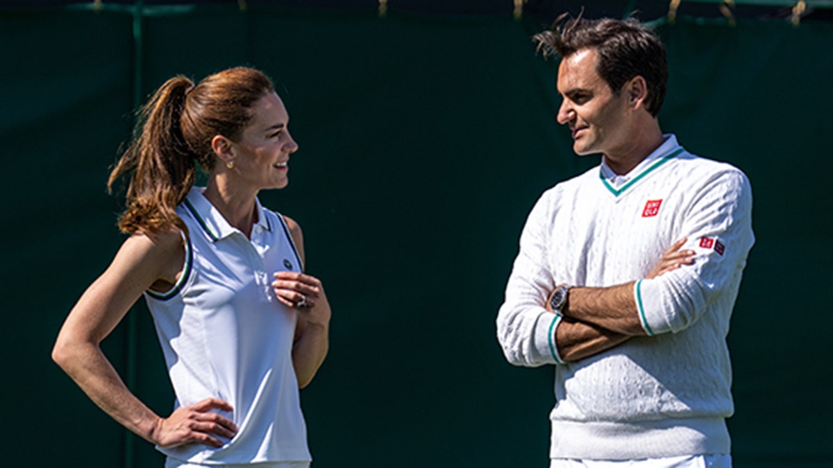 Princess of Wales and Roger Federer share a laugh before tennis match at Wimbledon
