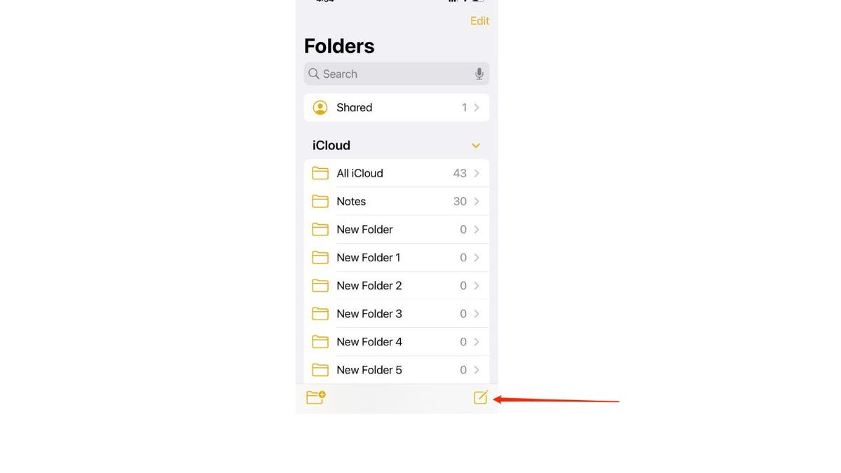 Screenshot of the Folders screen.