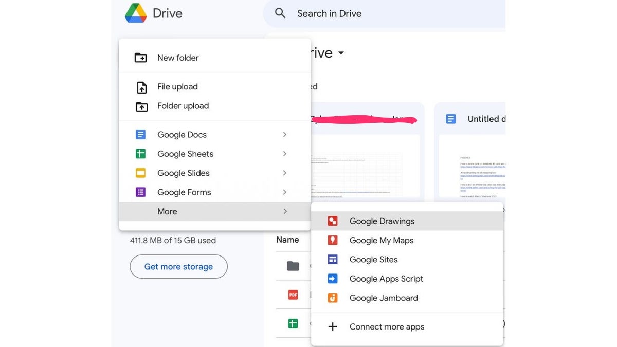 Google Drive menu