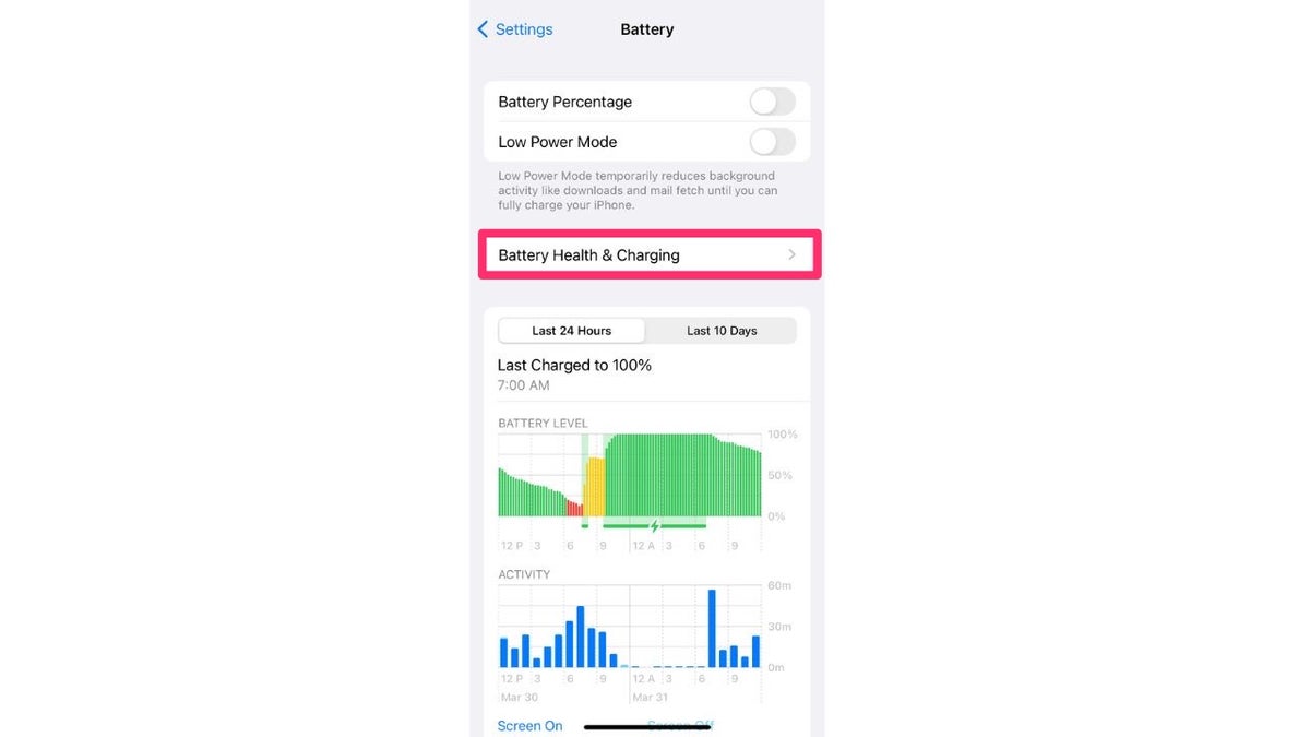 Screenshot of the Battery screen on an iPhone.