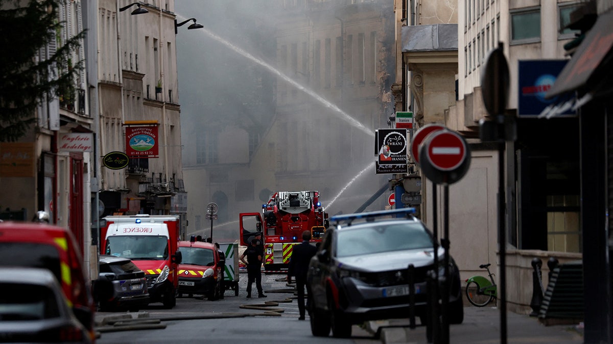 French firetrucks battle blaze