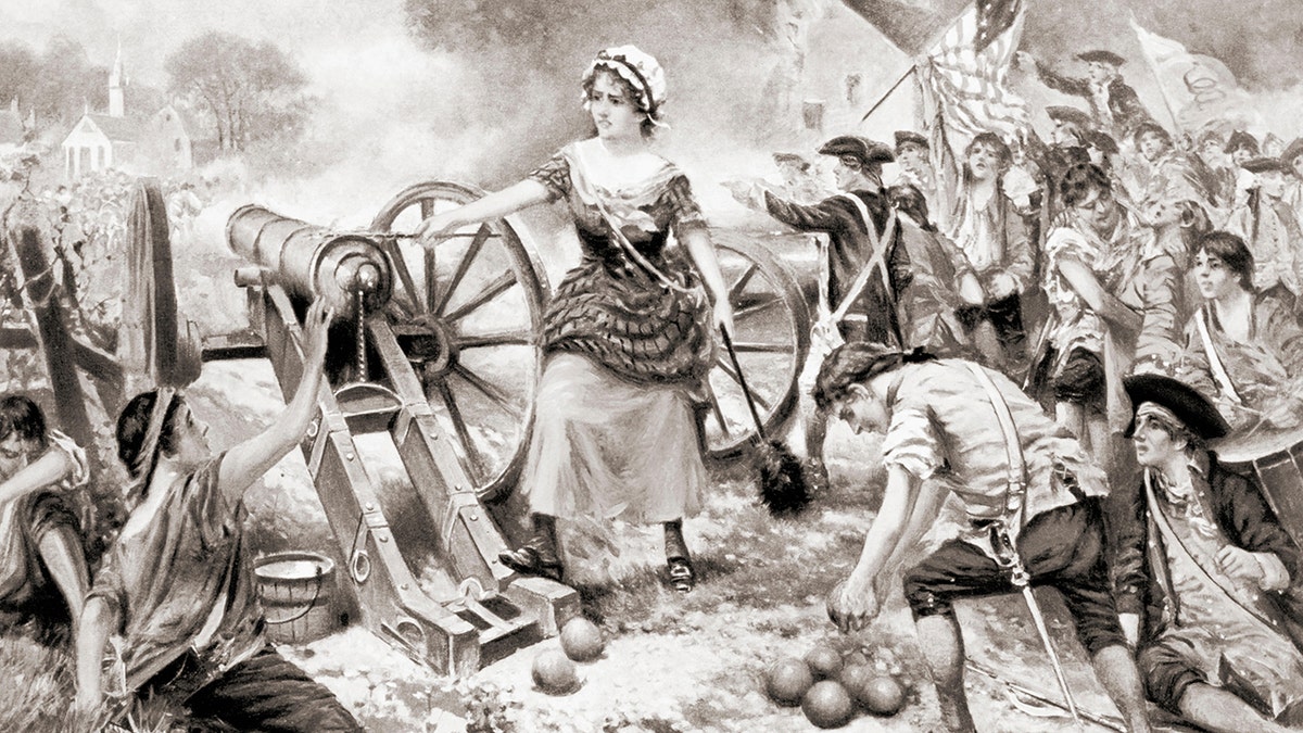 sketch of Molly Pitcher firing cannon