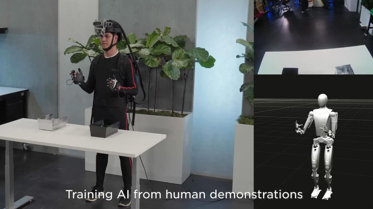 Man in a motion capture suit, training AI.