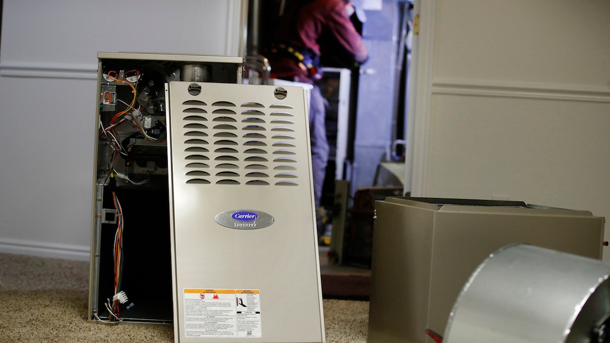 A new natural gas furnace is pictured at a residential home in Spanish Fork, Utah, on Oct. 19, 2021.