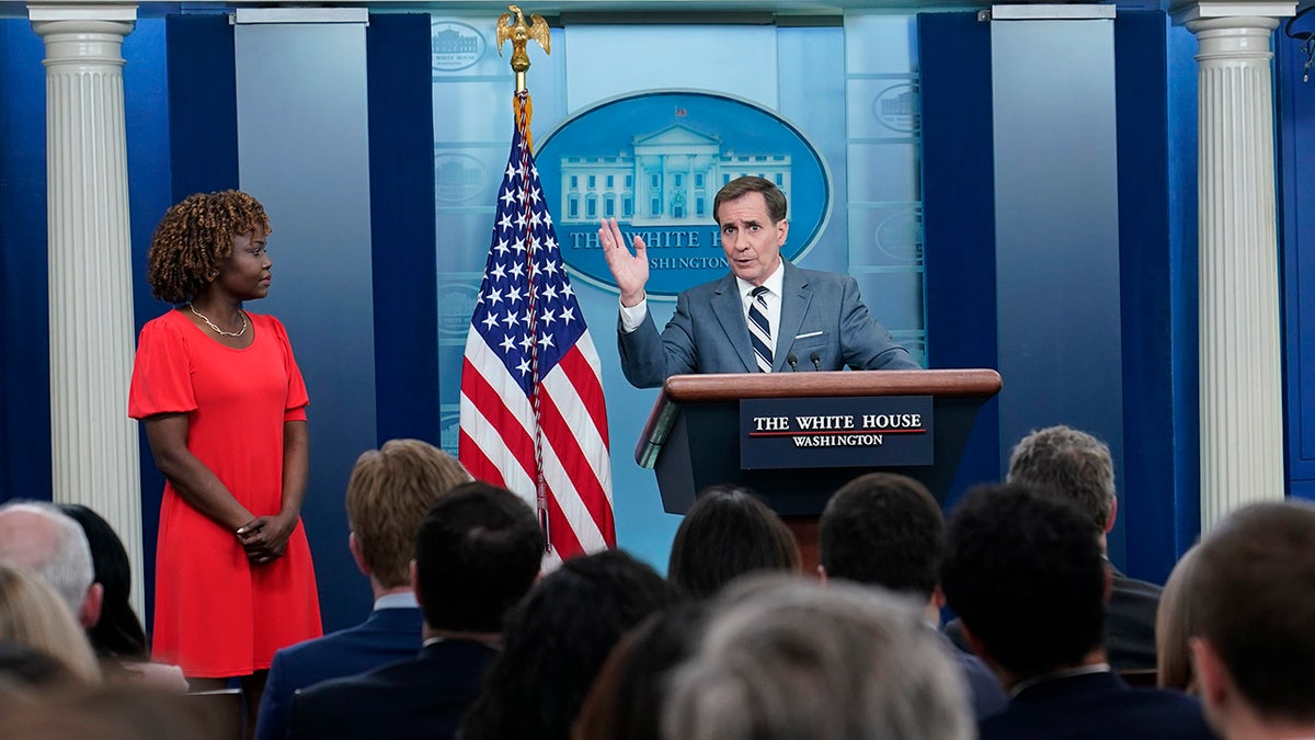 John Kirby takes questions from White House press pool