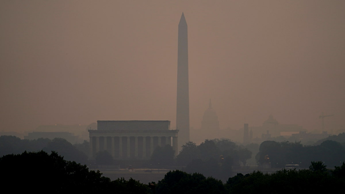 Haze blankets over monuments on the National Mall in Washington, D.C. on Wednesday.