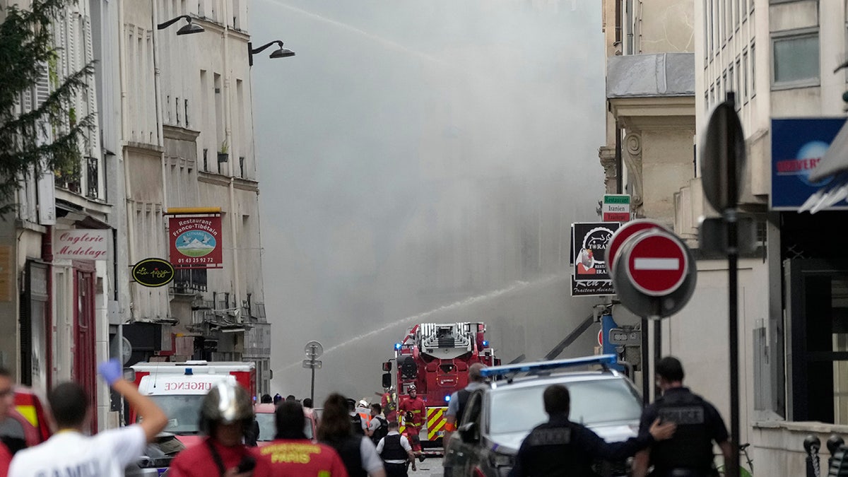 Paris firetrucks and firefighters battle blaze