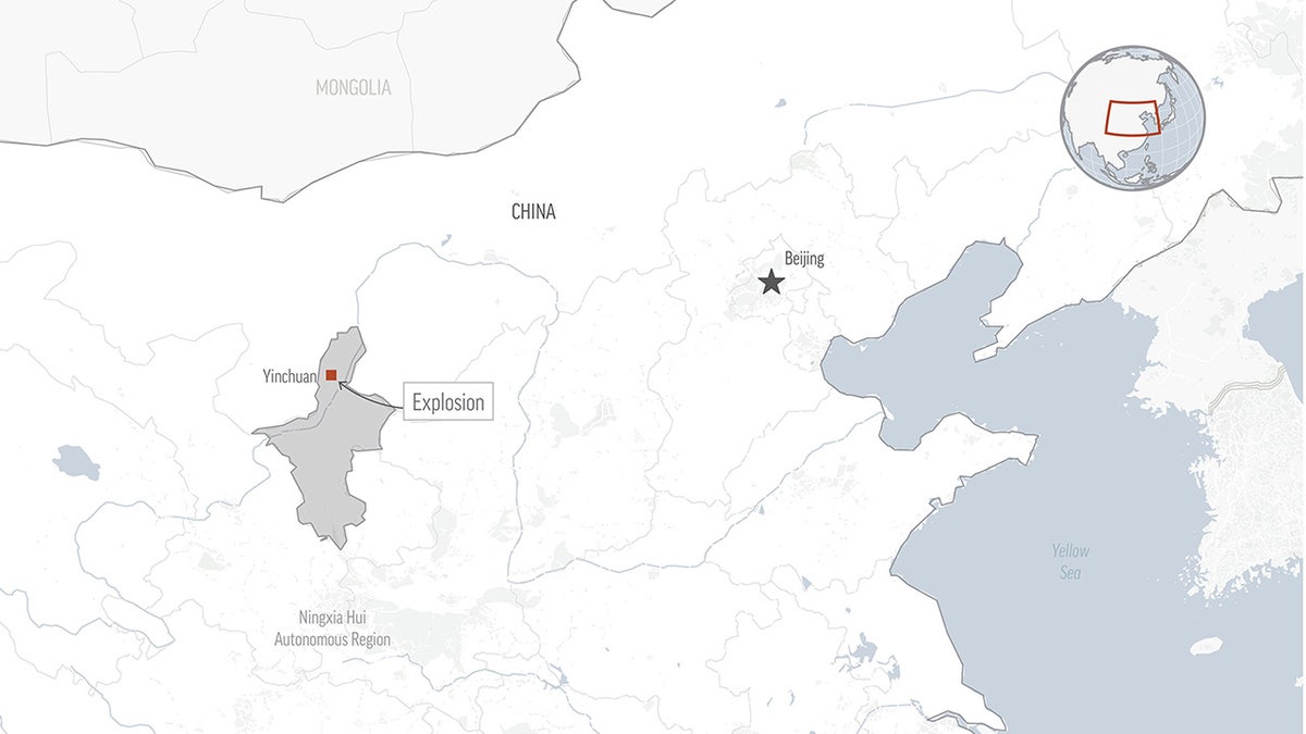 Map of China showing location of barbecue restaurant explosion