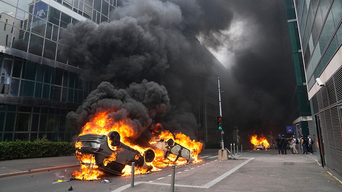 Cars burning
