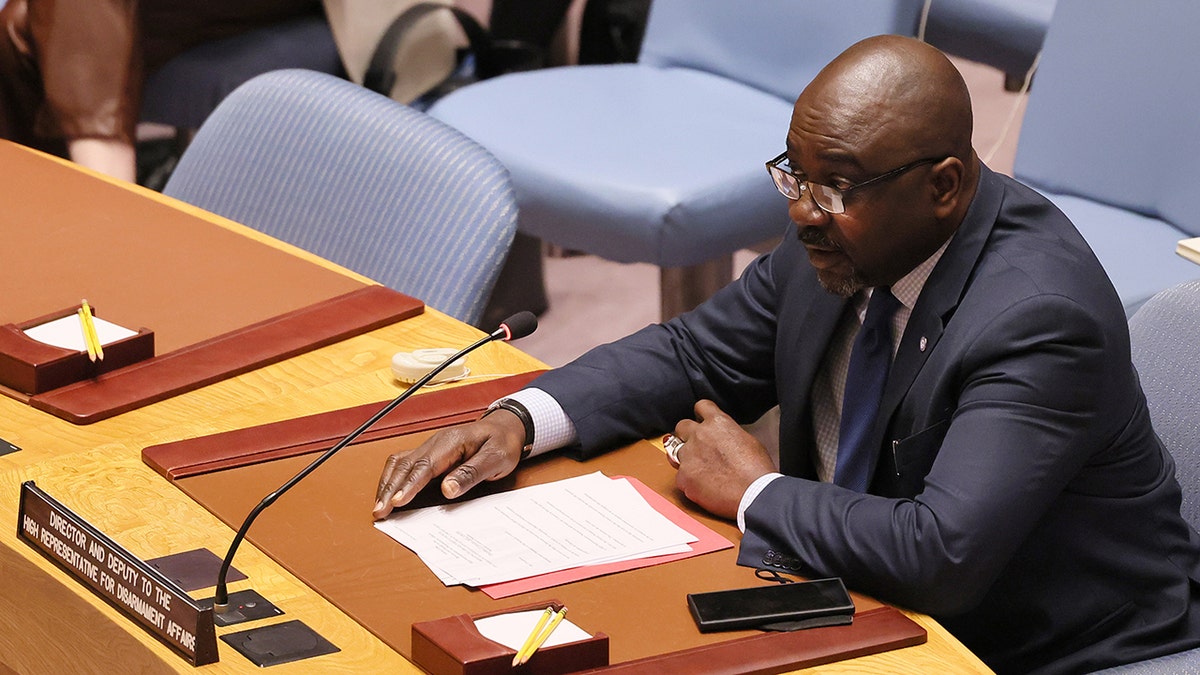 Adedeji Ebo speaks during a UN Security Council meeting