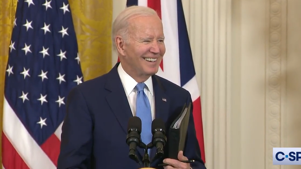 President Biden laughs off a question about an alleged scandal during a press briefing.