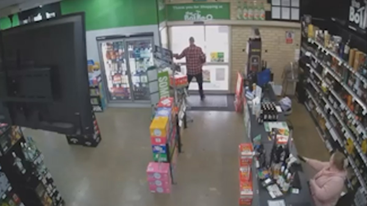 Man runs to the door with booze