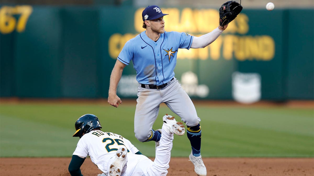 Aviators catcher Shea Langeliers (33) hustles down the line during a minor  league baseball game …