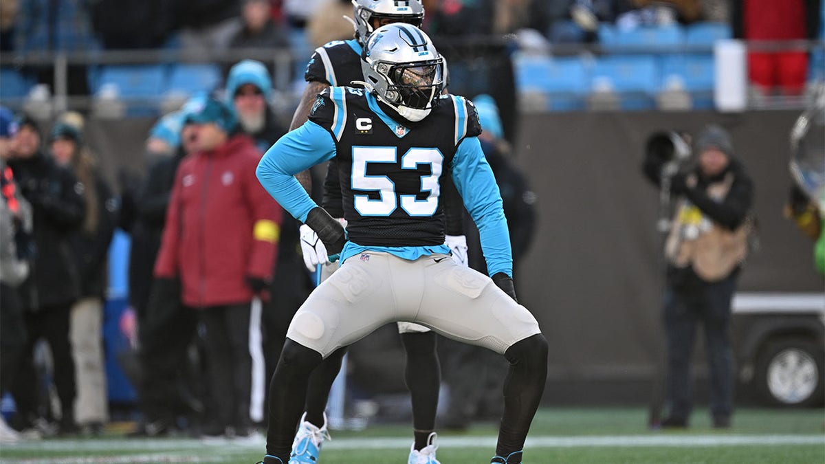 Carolina Panthers linebacker Brian Burns (0) looks on against the