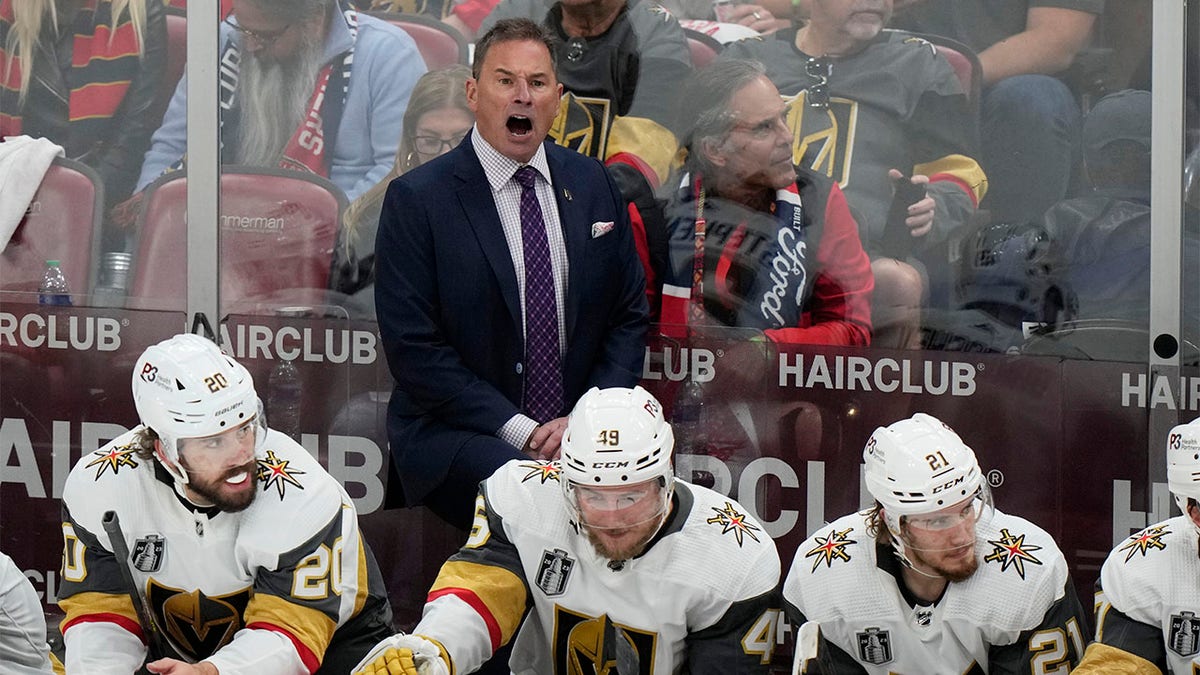 Bruce Cassidy yells onto the ice