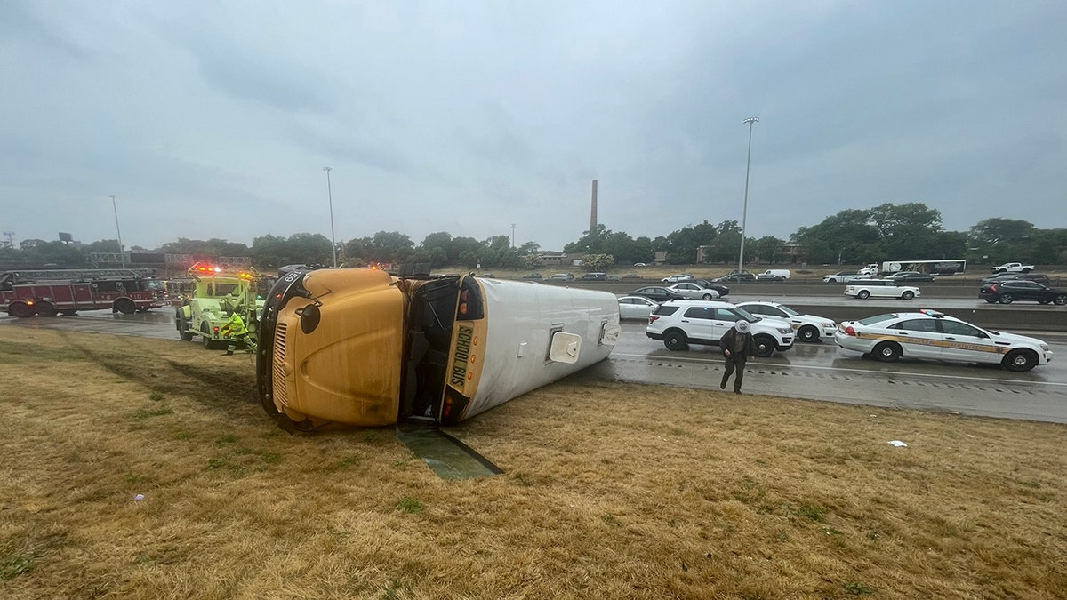 overturned school bus