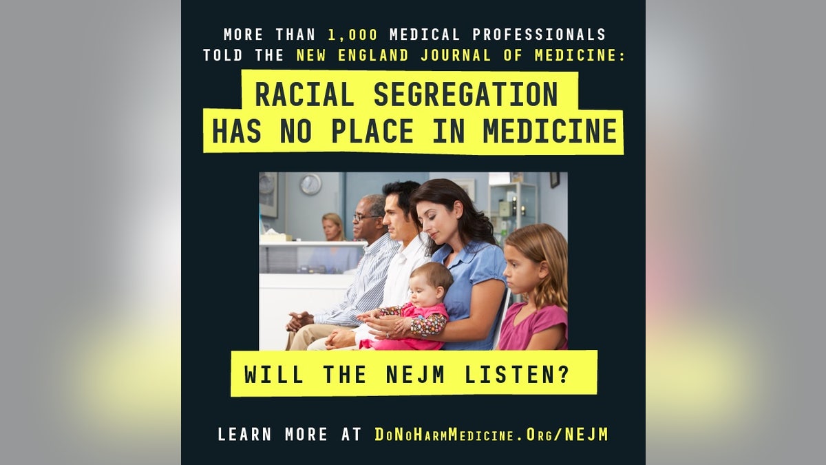 Example from the nonprofit Do No Harm's ad campaign targeting the New England Journal of Medicine and so-called woke ideology in medicine