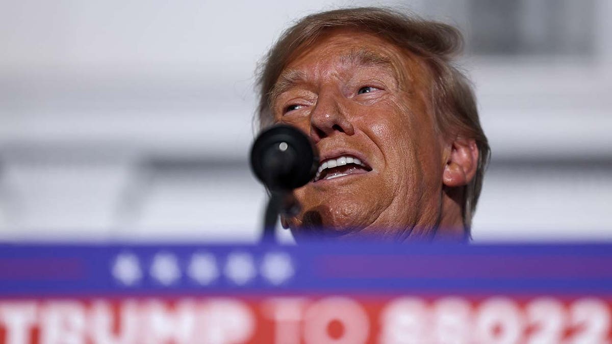 Donald Trump speaks to supporters at Trump National Golf Club Bedminster