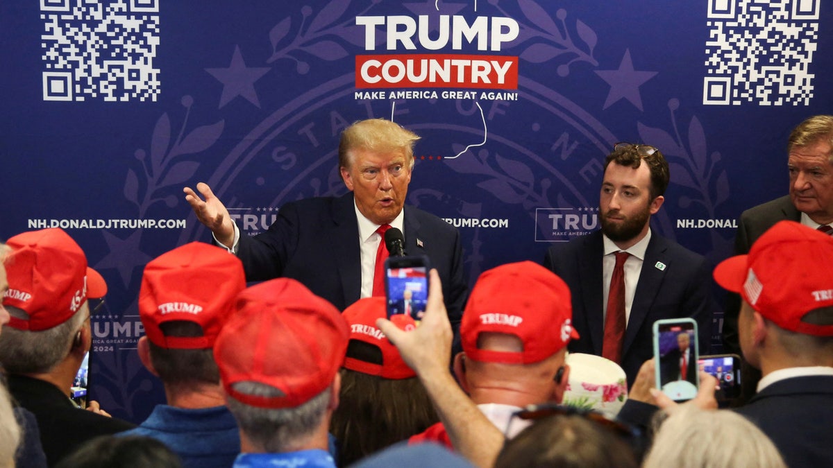 Donald Trump in Manchester, New Hampshire at campaign HQ